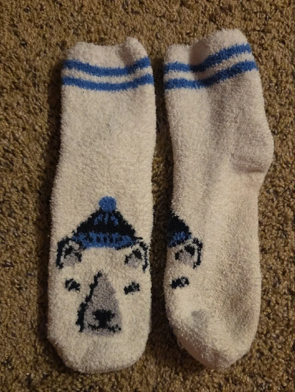 Cozy Blue & White Fuzzy Socks - Polar Bear & Snow Design